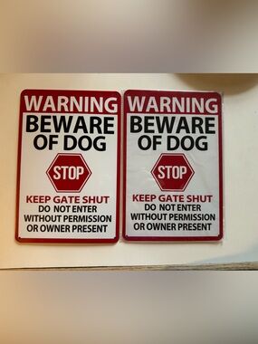 Metal Beware of Dog Warning Sign - Red, White, Black (Set of 2)